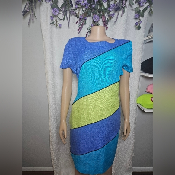 David Warren Dresses & Skirts - Blue and Green Asymmetrical High-Low Sheath Dress